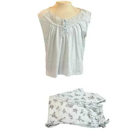 PINK LABEL pajamas sleeveless capri set roses with lace edging PLUS size 1X - Picture 2 of 10